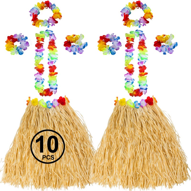 Tigerdoe Hawaiian Costume - Hula Skirt - Luau Costume - Flower Leis - Hawaiian Party Accessories (10 Pc Hula Skirt Set) - Image 1